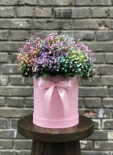Цветочная композиция из Гипсофила и Розы в шляпной коробке в Большое Новосурино