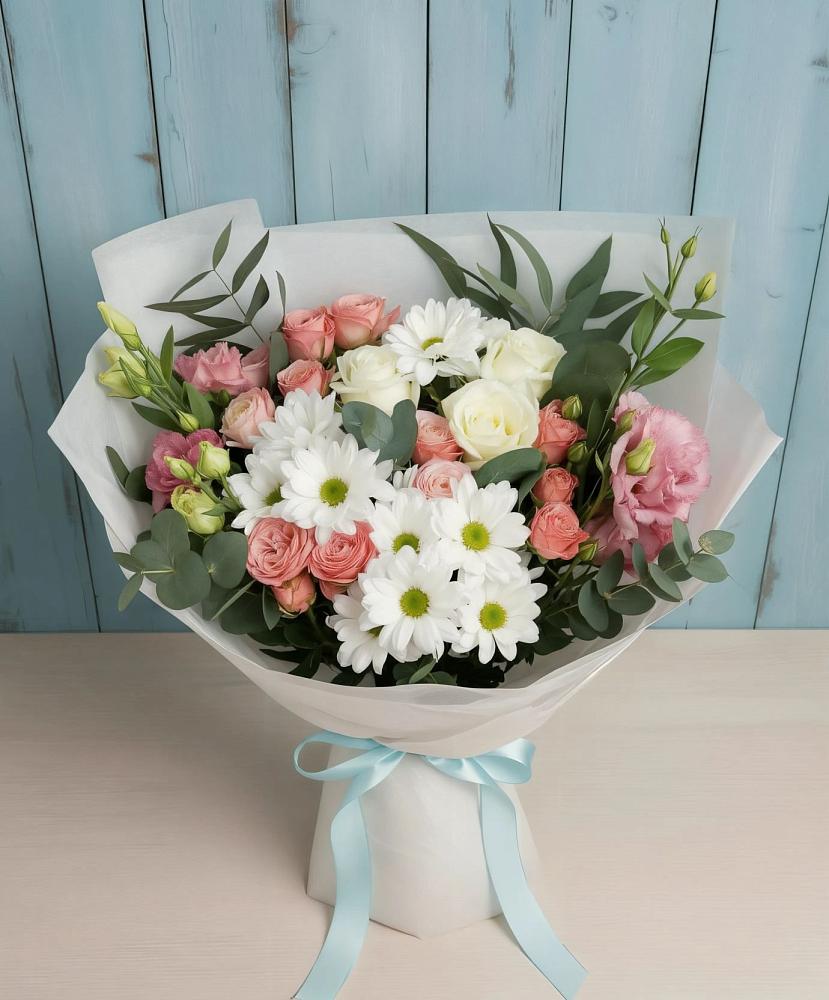 Букет цветов из: Розы, Лизиантусы и Хризантемы в Большое Новосурино