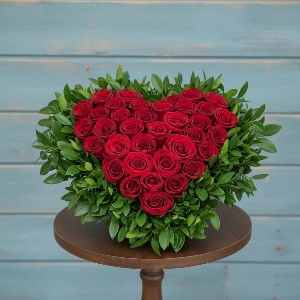 Цветочная композиция из Розы в виде сердца в Большое Новосурино