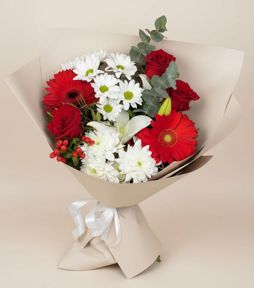 Букет цветов из: Розы, Хризантемы, Герберы и Лилии в Большое Новосурино