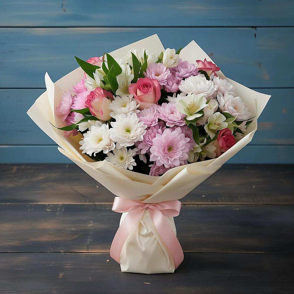 Букет цветов из: Хризантемы, Альстромерии и Розы в Большое Новосурино